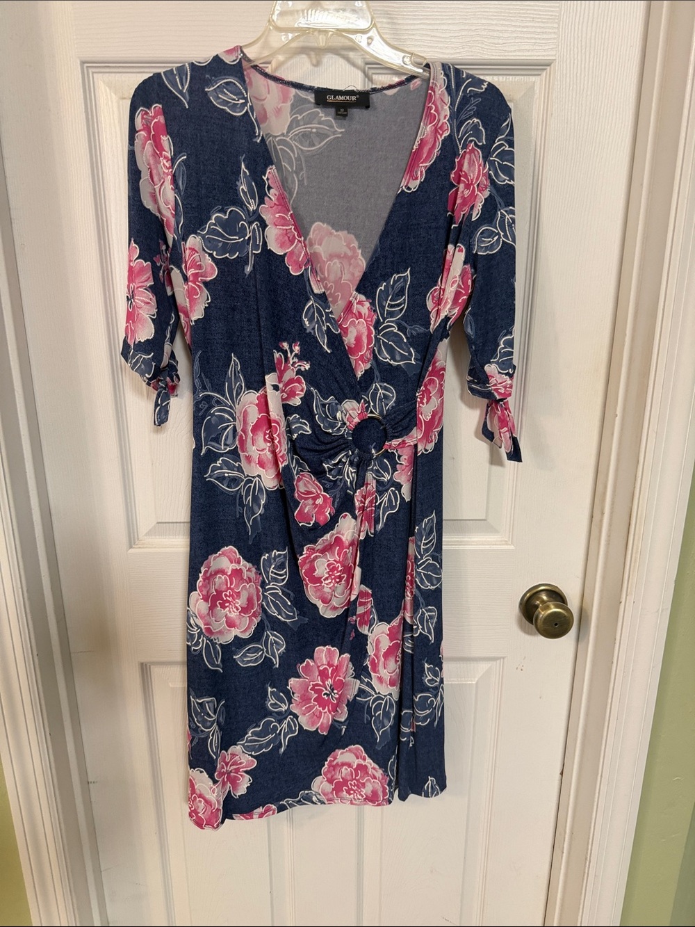 Glamorous Blue Dress with Pink and White Floral Print